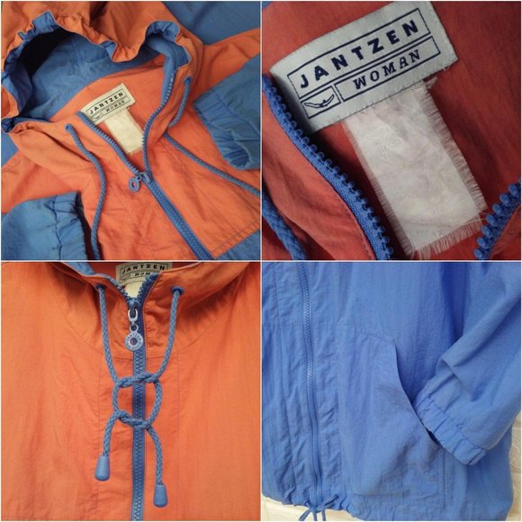 80s Jantzen Color Block Jacket Sz-1X Pockets Hood - Picture 7 of 10